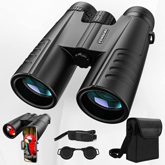 FONSAWA 12x42 Binoculars, High Power Waterproof Compact Binoculars with Clear Low Light Night Vision for Adults Kids with Phone Adapter Lightweight Binoculars for Bird Watching Hunting Sports